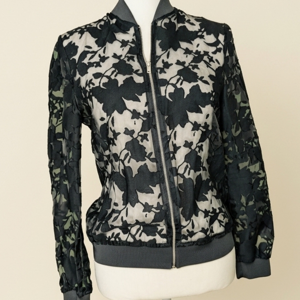 Zara Black Floral Bomber Jacket - XS